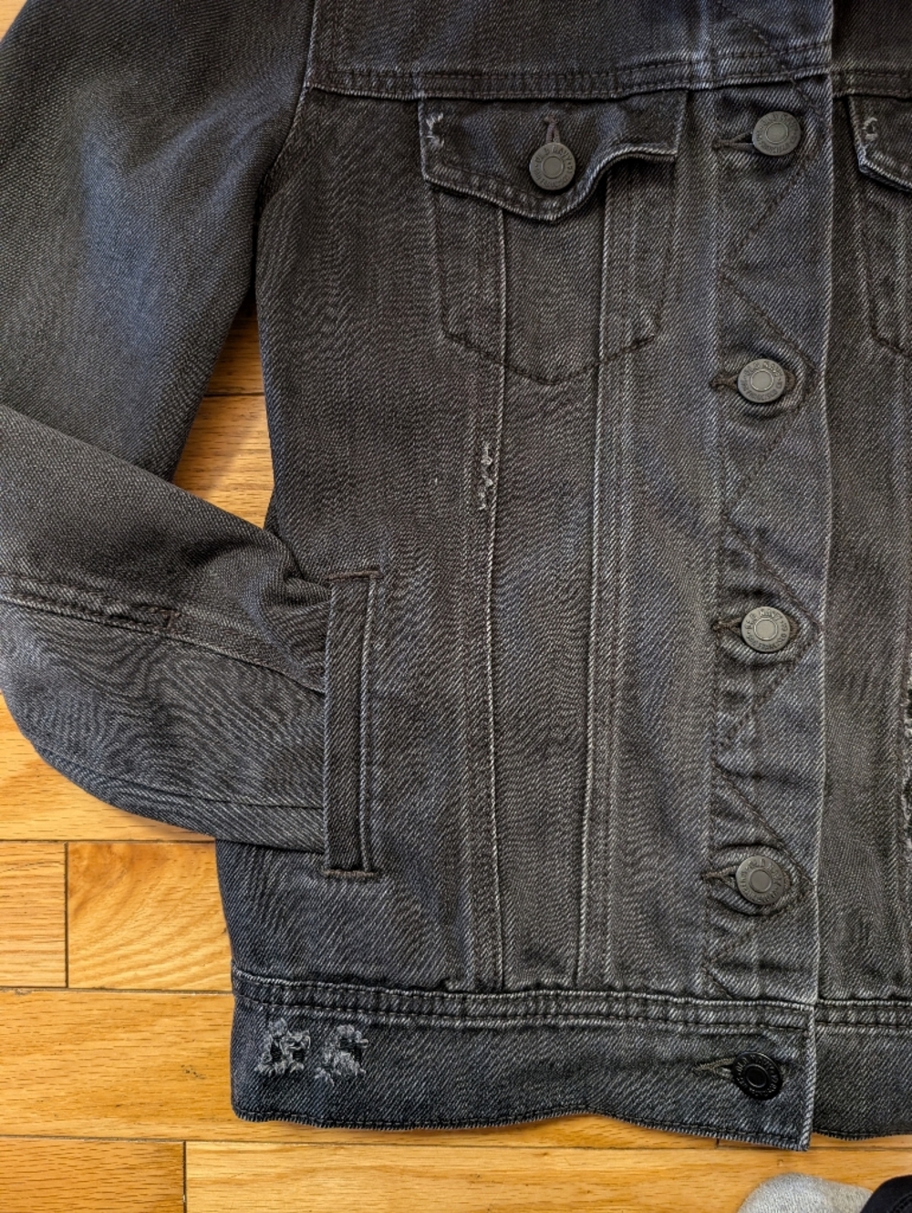Black Denim Jacket with White Floral Back Embroidery - Picture 7 of 10